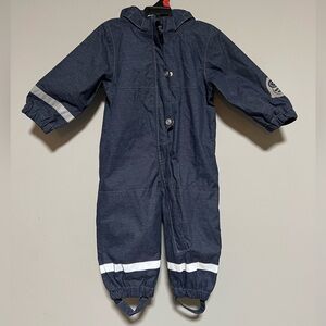 H&M Unisex Size 9-12 months Blue One Piece Hooded Reflective Snow Suit
